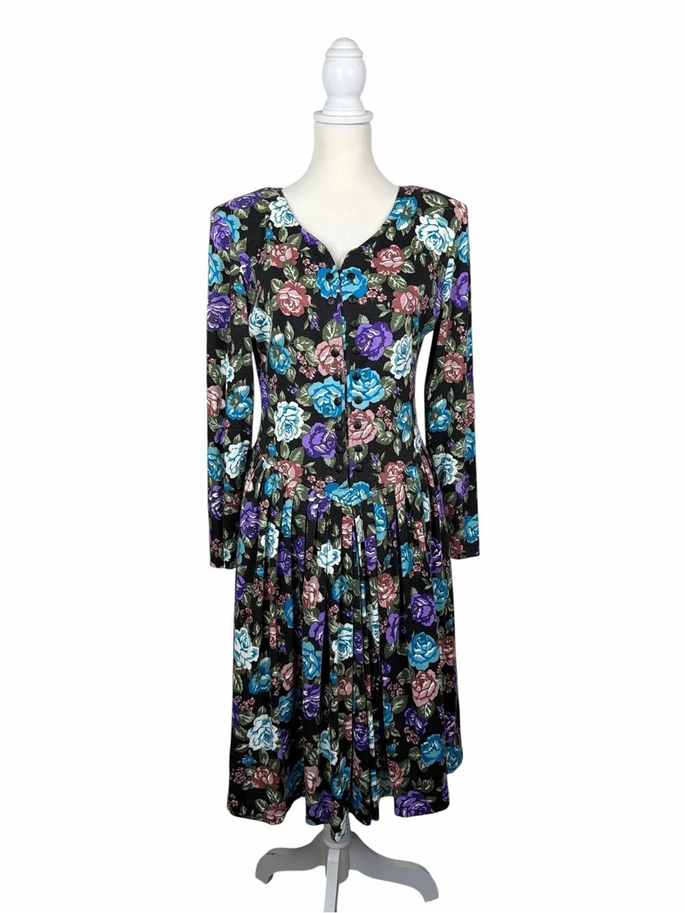 Vintage Oops California Floral Dress Button Front Long Sleeve Cottagecore Grunge
